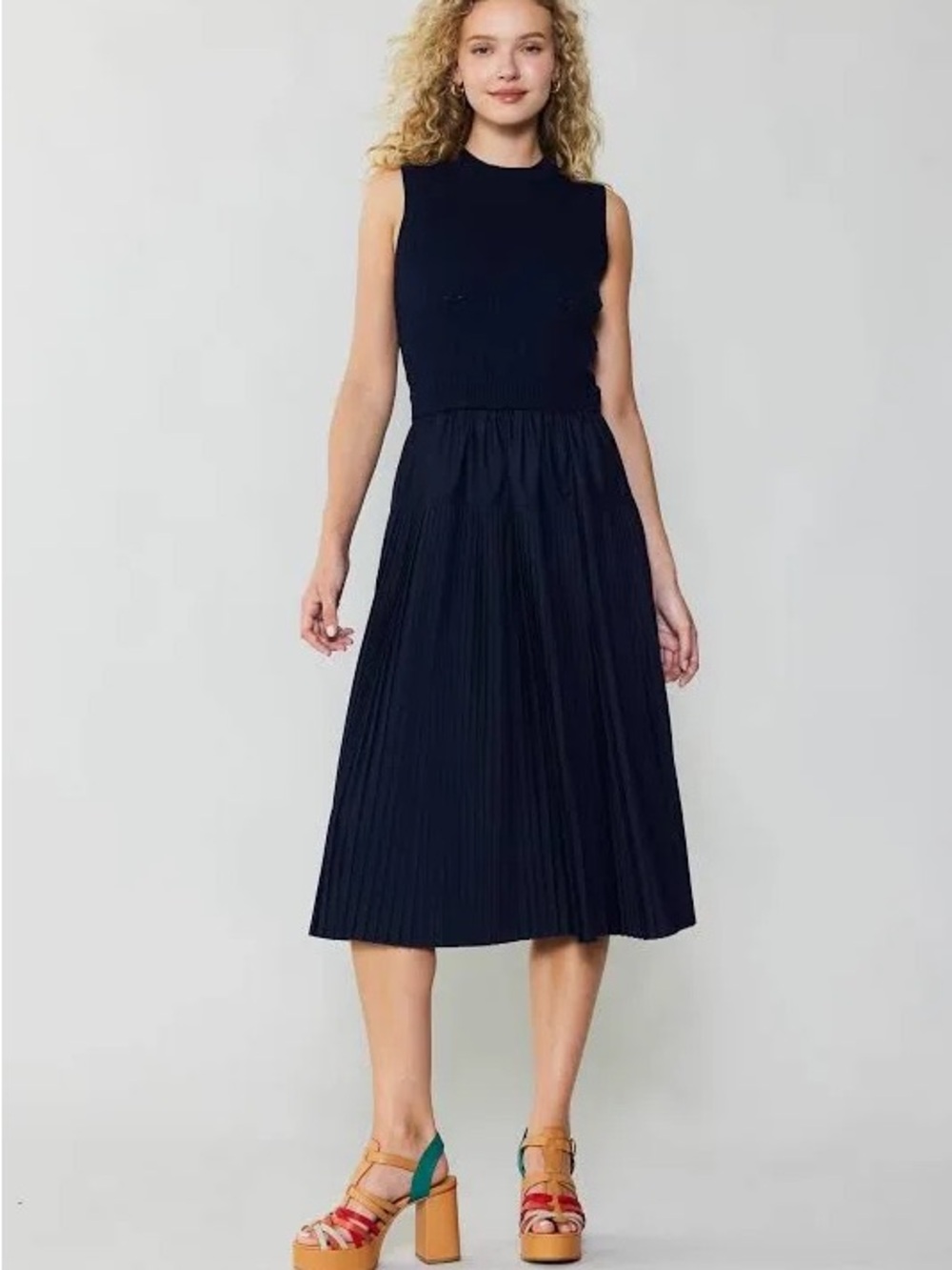 NWT Current Air Navy Pleated Midi Dress